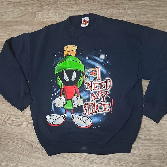 Vintage 90s Looney Tunes Marvin the Martian Sweatshirt Size: Large (Made in USA) - Picture 1 of 3